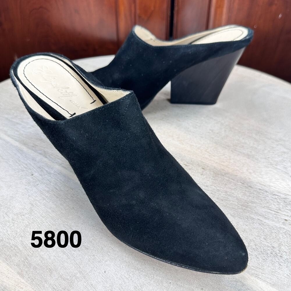 Elizabeth & James Evie Black Suede Pointed Toe Wedge Mule Heels Womens 8